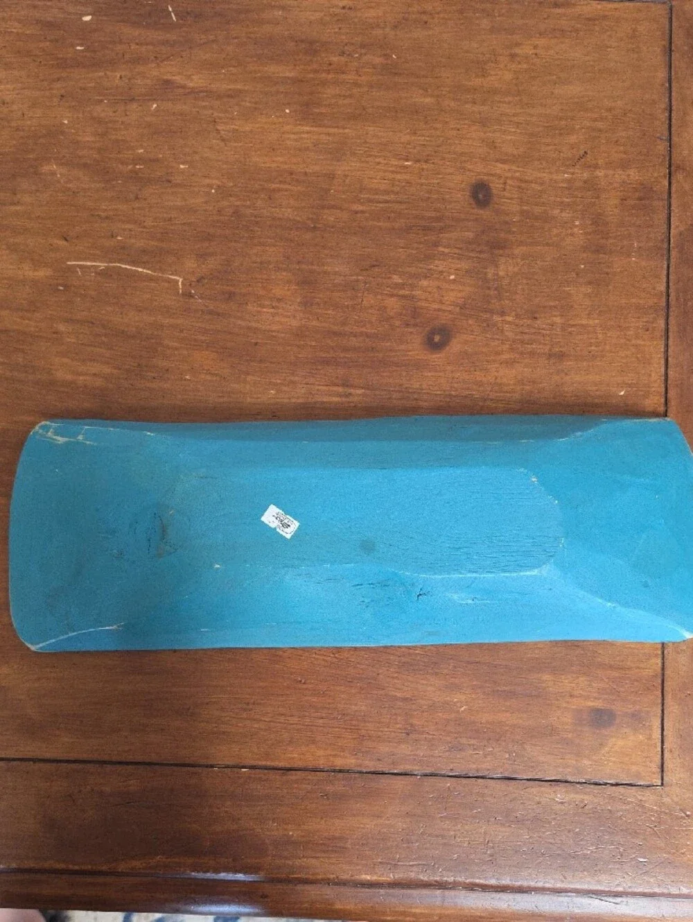 Turquoise Wooden Dough Bowl with Black & White Hair-on-Hide Accent